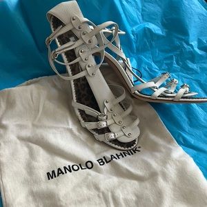 Manolo Blahnik white leather strapped high heels 9 1/2 Brand new never worn